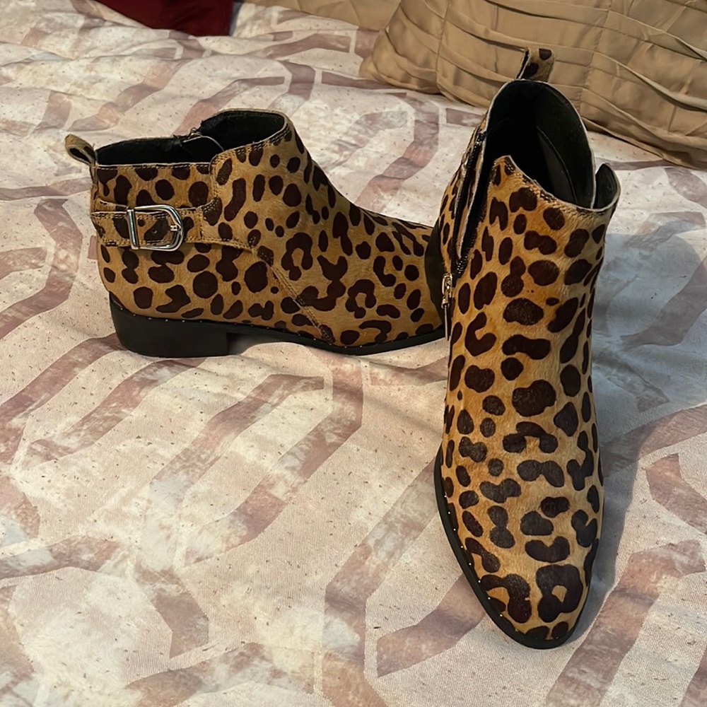 Steven Madden leopard ankle booties.